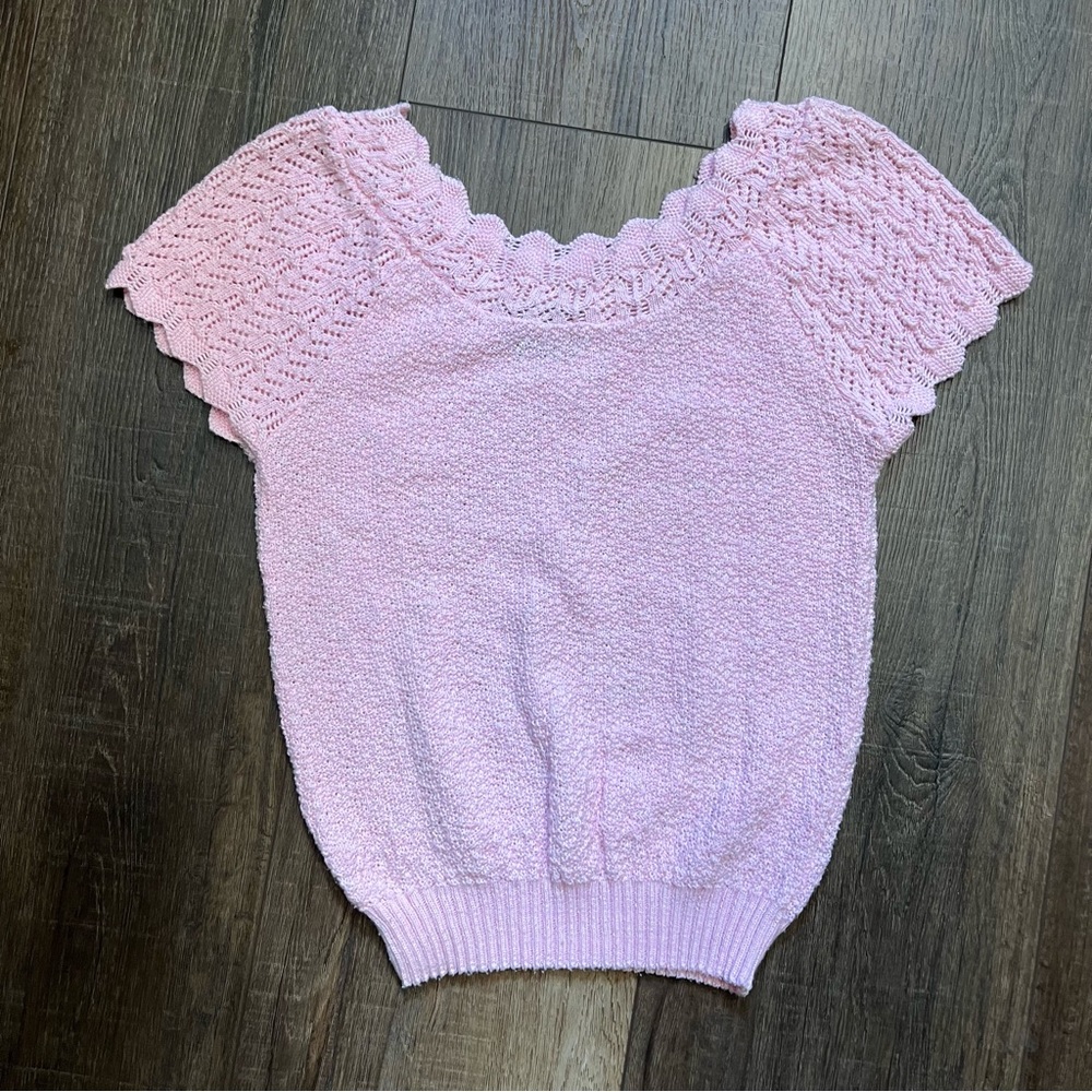 Adele Knitwear vintage Short Sleeve Sweater Pink